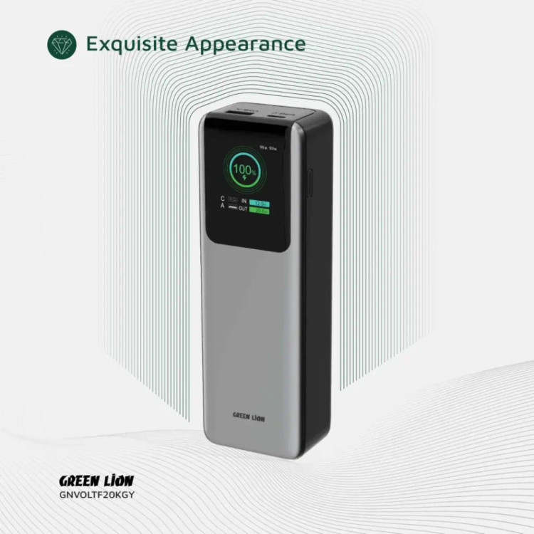 پاوربانک Green Lion Voltura با خروجی QC 22.5W و ظرفیت 20000 میلیآمپر مناسب شارژ سریع گوشی