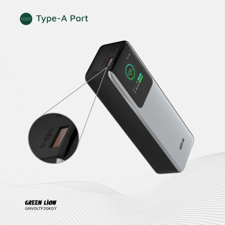 ویژگیهای پاوربانک Green Lion Voltura شامل PD 100W، نمایشگر TFT دیجیتال و ظرفیت 20000mAh
