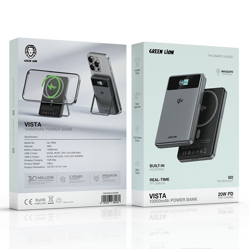 خرید پاوربانک مگنتی گرین لاین Vista 10000mAh با شارژ بیسیم 15 وات و PD 20W