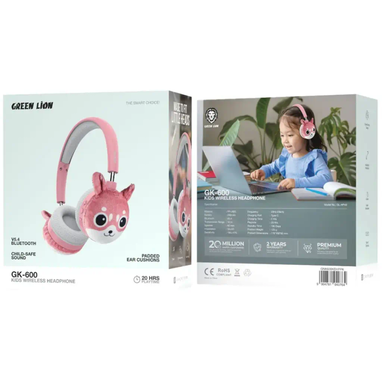 هدفون بیسیم کودک گرین لاین GK-600 طرح عروسکی